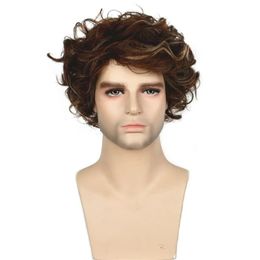 Wigs 8 inch Short Men Wigs Synthetic Curly Wig Colour Mixing Male Hair free shipping