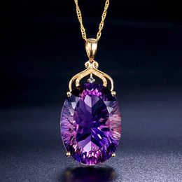 Luckyshine 6 Pcs Lot 18K Gold Plated Necklaces Amethyst Oval Gemstone Unique Charm Women Pendants Necklaces Jewelry For Holiday233l