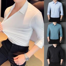 Men's Dress Shirts High Elastic Seamless Long Sleeve Autumn And Winter Uxury Solid Color Shirt Non Iron Business Leisure Slippery