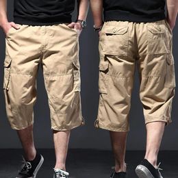 Men's Shorts Trendy Handsome Good-looking Cotton Stretchy Waist Multi Pockets Summer Trousers Men Cargo Breathable