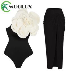Wear Muolux 2023 Vintage 3d Flower Swimsuit One Piece Print Swim Skirt Women Cover Up Swimwear Summer Beachwear Dress Swimming Suit