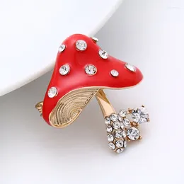 Brooches Fashion Delicate Crystal Enamel Mushroom Brooch Pin Rhinestone Cute Women Garment Accessories Girls Gifts