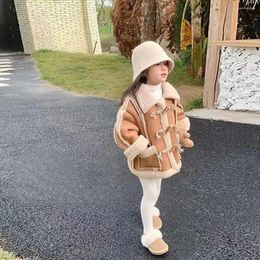 Jackets Girls Coat 2023 Plush Warm Kids Tops Casual All-match Korean Fashion Winter Clothes For Mixed Colors