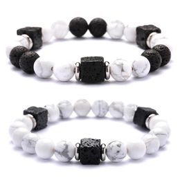 Lava Stone Cube Beads 8MM Howlite Bracelet Man Fashion Gift For Men Ankle Bead Bracelets Beaded Strands289o