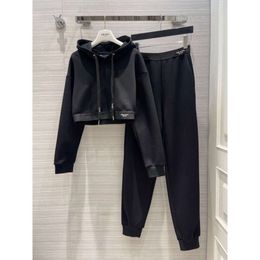 Women's Suits & Blazers p Home Autumn/winter Capsule Personalised Positioning Weaving Ribbon Air Cotton Set Hooded Short Top+pants