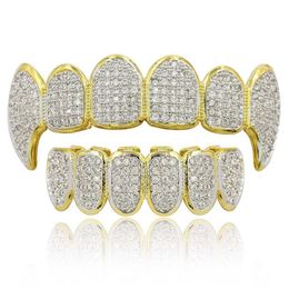 Hip Hop Jewellery Mens Grills 18K Gold Plated All Iced Out Diamond Grillz Teeth Bling Shiny Rock Punk Rapper3318