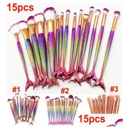 Makeup Brushes 15Pcs Set Mermaid Brush 3D Colorf Professional Make Up Foundation B Cosmetic Kit Tool 5044269 Drop Delivery Health Be Dhg8Z