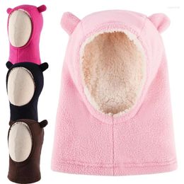 Bandanas 3-7 Years Old Winter Warm Cap Thick Beanies Cute Bear Earsflap Headwear Windproof Full Cover Thermal Fleece Balaclava