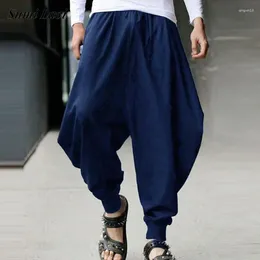 Men's Pants Streetwear Mens Spring Vintage Loose Trousers Solid Colour Tie-up Drawstring Harem Pant For Men Summer Fashion Lantern