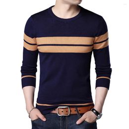 Men's Sweaters Stylish Clothes Knitted Thin Contrast Colour Striped O-neck Long Sleeve Pullovers Casual Male Tops