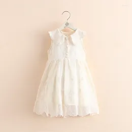 Girl Dresses Girls Princess Dress 3-12Years 2023 Summer Lace Flower Embroidered Top Kids Birthday Gift Pearl Collar Sleeveless For Baby