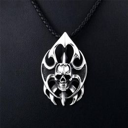 Pendant Necklaces Men's Stainless Steel Necklace Punk Flame Skull Gothic Party Jewellery Gift For Motorcycle Riders2773