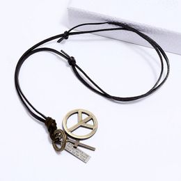 Pendant Necklaces Love World Peace Necklace Letter Id Ring Cross Charm Adjustable Chain Leather For Women Men Fashion Jewellery Gift D Dhkqy