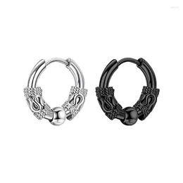 Hoop Earrings Gothic Punk Stainless Steel Earring For Men Women Hip Hop Rock Vintage Dragon Bead Pattern Circle Jewellery