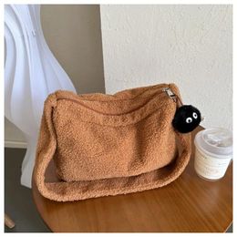 Evening Bags Korean Casual Plush Fabric Large Women's Shoulder Shopper Bag Fashion Solid Fluffy Autumn Winter 2024 Female Handbag Tote