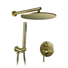 Sets 8/10/12 inch Solid Brass Shower Set Bathroom Round Head Faucet Luxury Gold HandShower Diverter Mixer Golden Handheld Spray Set