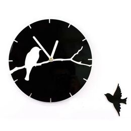 Clocks Wholesale 12'' Quartz Silent Tree Branch Birds 3D Acrylic Wall Clock for Living Room Decoration