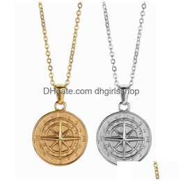 Pendant Necklaces Vintage Compass Necklace Personalized Mens Hip Hop Fashion Accessories Drop Delivery Jewelry Pendants Dhjiw