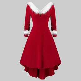 Casual Dresses Ladies Christmas Faux H Panel Long Sleeve V Neck Asymmetrical Party Autumn Winter Midi For Women