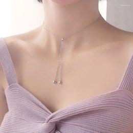 Chains Silver Jewellery Female Love Heart Tassel Pendant Adjustable Sterling Necklace Clavicle Choker For Women