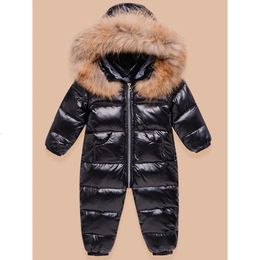 Coat Down Coat Baby Overalls Jacket Real Fur Boy Jumpsuits Toddler Girl Clothes Snow Suit Winter Thick Infant Overcoat Kids Romper TZ45