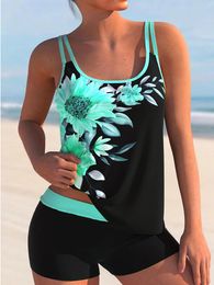 Wear Floral Pinted Tankini 2023 Two Pieces Swimsuit Women Straped Swimwear Female Bathers Bathing Swimming Suit Beachwear Summer
