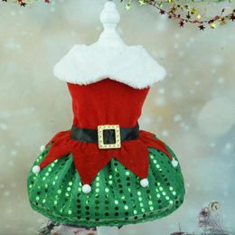 Cat Costumes Pet Christmas Dress Festive Santa Claus Dog With Shiny Sequin Hem Holiday Party Skirt Golden Velvet Fabrics For Comfort