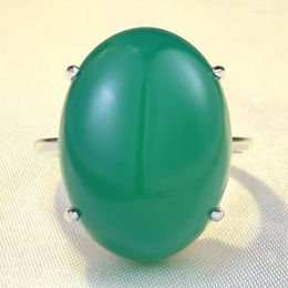 Cluster Rings S925 Silver Inlaid 15 20mm High Green Chalcedony Large Egg Faced Agate Ring