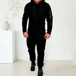 Running Sets 2 Pcs/Set Men Hoodie Pants Suit Long Sleeve Hooded Elastic Waist Ankle-banded Casual Sports Set Fall Winter Tracksuit