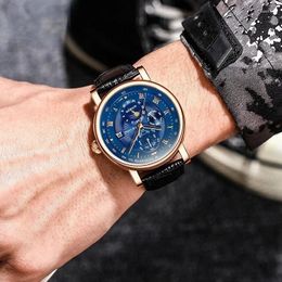 Wristwatches Luxury Men's Watch Waterproof Sports Fashion Automatic Mechanical Multi-Function Three Eye Dial Moon Phase