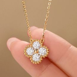 1.2ct Clover Necklace Women Rose Gold Plated Iced Mosan Diamond Pendant Necklace 925 Sterling Silver Pass Tester Gift 231229