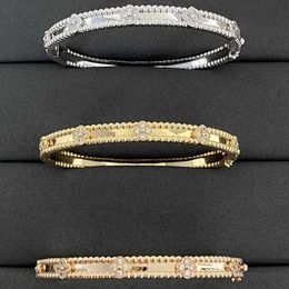 Designer Jewelry Luxury Bracelet VCF Kaleidoscope 18k Gold Van Clover Bracelet with Sparkling Crystals and Diamonds Perfect Gift for Women Girls VZSE