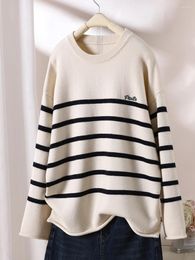 Women's Sweaters 2023 Autumn/Winter Round Neck Western Simple Stripe Art Knit Pullover For Women Loose Laydown Sweater