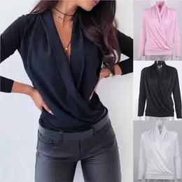 Men's T Shirts 2024 Women Spring And Autumn Long Sleeved Solid Color T-shirt Black Deep V Swinging Neck Top Womenkorean Reviews Many Clothe