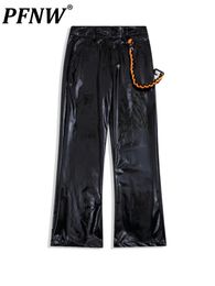 Pants PFNW Hip Hop High Street Shiny PU Leather Pants Men And Women Liquid Light Feeling Lacquered Leather Thin Straight Tube 12A5078