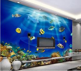 Wallpapers Ocean world heart shaped fish tank Tropical fish 3D stereo TV mural 3d wallpaper 3d wall papers for tv backdrop