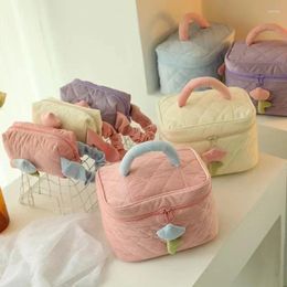 Storage Bags Women Flower Pouch Large Capacity Travel Cosmetic Bag Corduroy Zipper Toiletry Portable Box Makeup