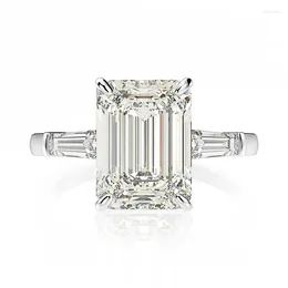 Cluster Rings 925 Sterling Silver Emerald Cut To Create Moissanite Gemstone Wedding Exquisite Jewelry Gifts