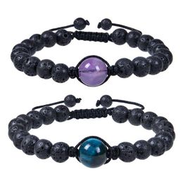 Charm Bracelets Amethyst Braided Bracelet Adjustable Natural Tiger Eye Lava Stone For Men Women Fashion Jewelry Drop Delivery Dhigj