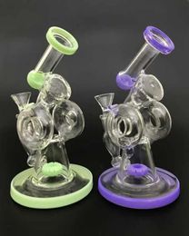 Hookahs Bong Wholesale Double Recycler Hookahs Free Type Style With Glass Bowl Oil Dab Rigs Slitted Donut Perc Smoking Pipes 14mm Female J