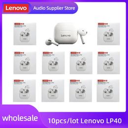 Earphones Lenovo Original Lp40 Tws 5pcs 10pcs Earphone Bluetooth Wireless 5.0 Dual Stereo Noise Reduction Bass Touch Control Wholesale