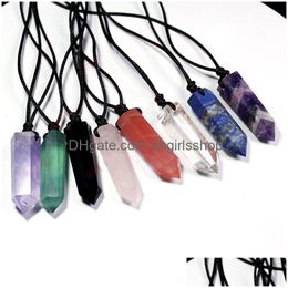 Pendant Necklaces Natural Crystal Stone Necklace Crystals Pillar Gemstone Party Accessories Creative Gift 4.5Cm Drop Delivery Jewelr Dh3Xy