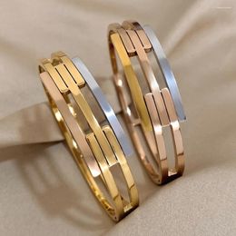 Bangle Chunky Geometric Stainless Steel Bracelets For Women Men Elegant Layered Wide Bangles Charm Waterproof Jewelry Couple Gift