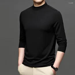 Men's T Shirts Top Grade Mulberry Silk Turtleneck Modal Long Sleeve T-shirt 2023 Arrivals Men Smart Casual Classic Tees Business Tops