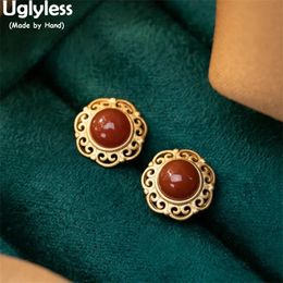 Necklaces Uglyless Hollow Frame Vines Earrings for Women Vintage Palace Dress Brincos Natural Jade Studs Earrings Gold 925 Silver Jewelry