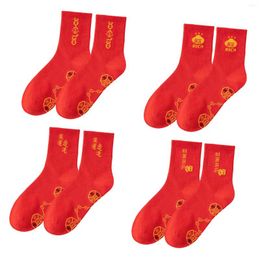 Men's Socks 4x Red Cotton Men Women Lightweight Sport Middle Calf For Basketball Festivals Gift Street Holidays