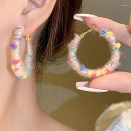 Hoop Earrings Winter Round Circle For Women Knitting Woollen Winding Colourful Brown Jewellery Geometry Statement Dangle