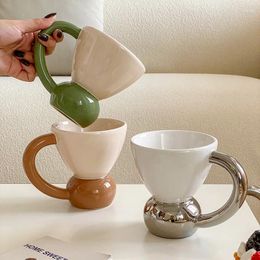 Coffee Pots Creative Triangle Cup Ink Splash Ceramic Breakfast Milk Contrast Color Lovely Home Mug Couple Cups 300ml