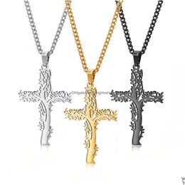 Keychains Lanyards Tree Of Life Cross Pendant Necklaces Men Relin Faith Crucifix Charm Decoration Chain For Women Jewelry Gift Dro Dhpvt