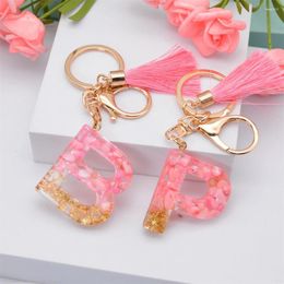 Keychains Cute Pink Rose Letter Keychain Tassel Pendant 26 Initials Key Ring For Girl Handbags Car Bag Ornament Keyring Birthday Gif